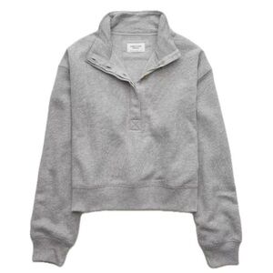 American Eagle Cropped Henley Fleece Sweatshirt Cozy Fall Preppy Style